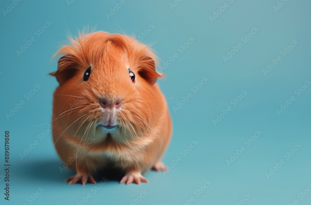 Guinea Pig Staring at Camera on Blue Background Guinea Pig Staring at Camera on Blue Background