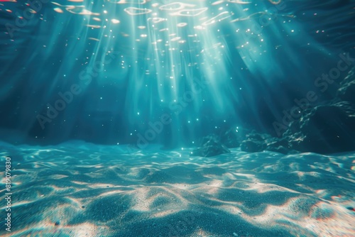 Sun shining through the water's surface, suitable for nature themes