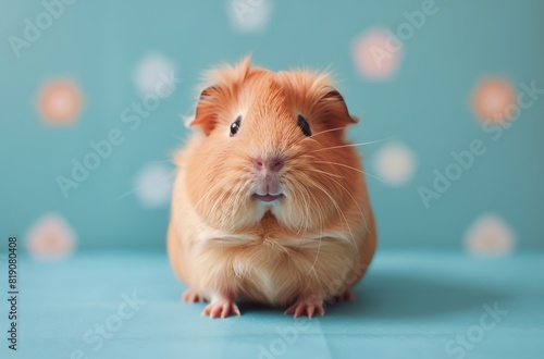 Guinea Pig Staring at Camera on Blue Background