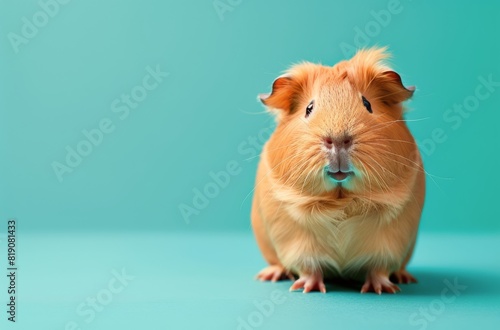 Guinea Pig Staring at Camera on Blue Background