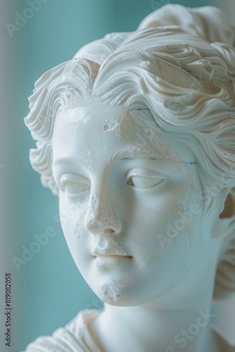 Detailed view of a woman statue, suitable for various design projects
