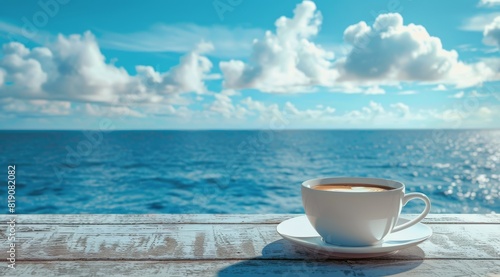 Coffee Cup on Table Overlooking Ocean