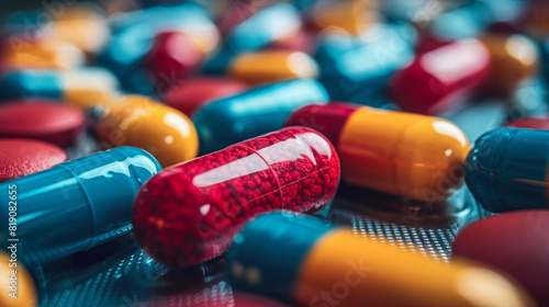 Medicine pills and capsules close-up photo