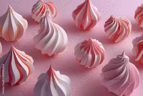 Sweet meringue desserts on a pink background. Perfect for bakery or dessert concept photo