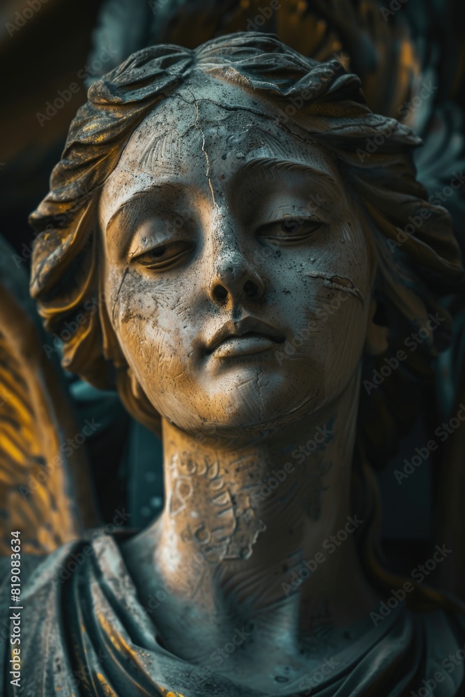 Close-up of a serene angel statue, perfect for religious themes or memorials