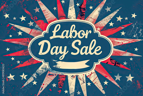  Labor Day Ad  in style  with this eye-catching retro-themed sale banner  bold  Labor Day Sale  text set within a vintage badge surrounded by a burst of red  white  and blue rays and stars  .