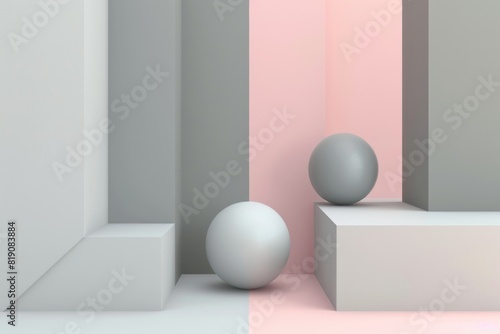 A simple composition of a white ball on top of a white cube. Suitable for various design projects
