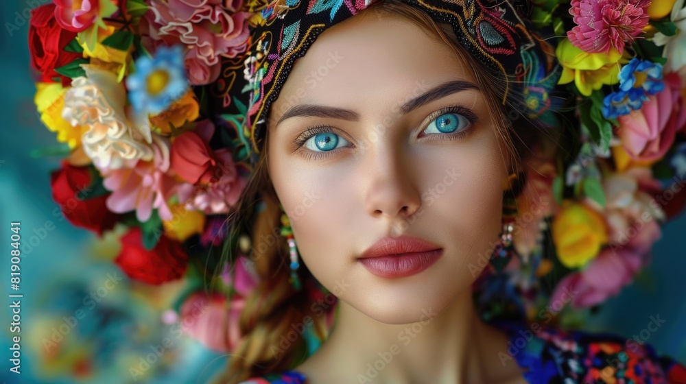 A woman wearing a flower crown, perfect for spring or summer themes A woman wearing a flower crown, perfect for spring or summer themes
