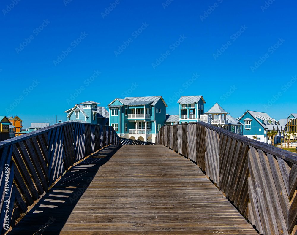 Wooden Boardwalk to Palmilla Beach on Mustang Island, Port Aransas, Texas, USA Wooden Boardwalk to Palmilla Beach on Mustang Island, Port Aransas, Texas, USA