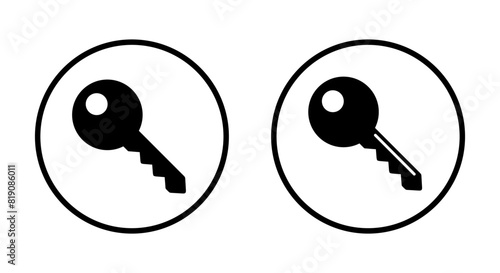 Key icon on circle line. Access keys concept photo