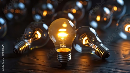 glowing light bulb on a dark background photo