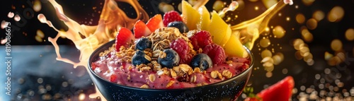 Acai bowl  topped with fruits and granola  vibrant Brazilian juice bar