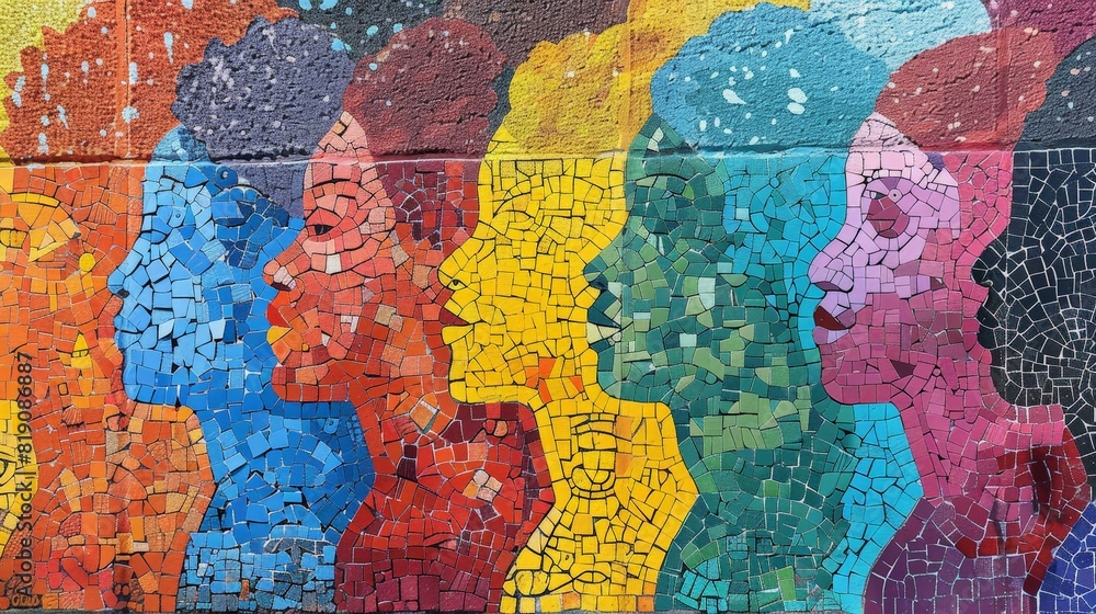 Naklejka premium A colorful mosaic of faces with a variety of colors and shapes