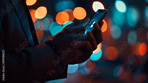 Man Using Smartphone at Night