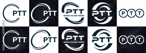 PTT logo. P T T design. White PTT letter. PTT, P T T letter logo design. P T T letter logo design in FIVE, FOUR, THREE, style. letter logo set in one artboard. P T T letter logo vector design. photo