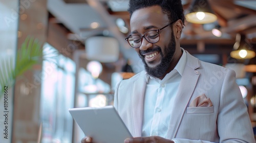 Smiling Businessman Using Tablet.