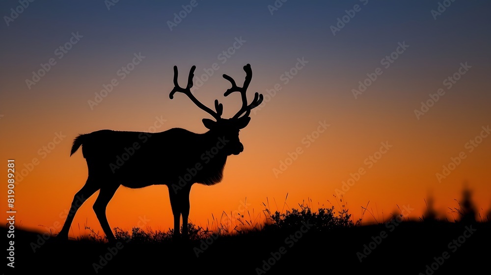 Solitary Reindeer Silhouette Against Twilight Sky Solitary Reindeer Silhouette Against Twilight Sky