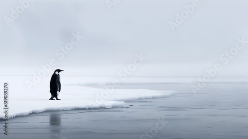 Solitary Penguin Amid the Icy Expanse of the Antarctic Wasteland photo