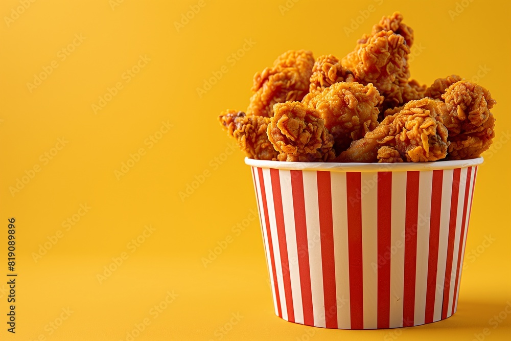 Bucket of Fried Chicken on Yellow Background