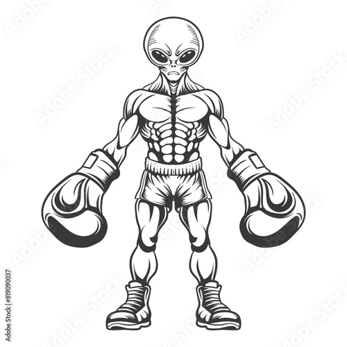Boxer Alien hand drawing vector design.