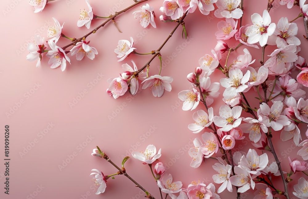 Pink Cherry Blossoms on Pink Background