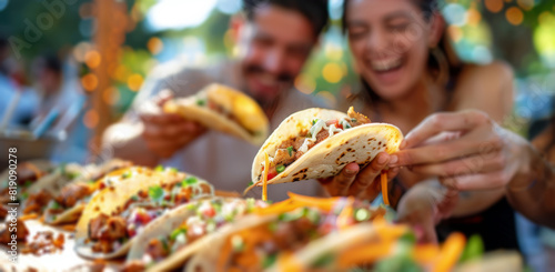 Group of People Eating Tacos at Outdoor Event