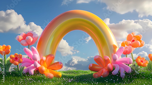 Inflated Arched Door Background, Inflated Flowers and Balloons, Product Showcase Background, Wedding Scene Background, Party Scene Background