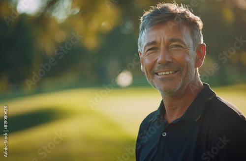 Smiling Man Holding Golf Club