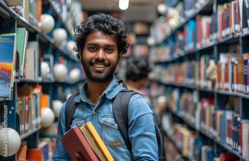 Student Reading Book in Library