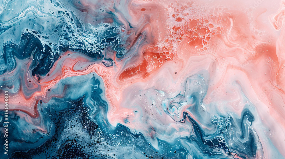 Abstract art on marble with whimsical pastel hues.