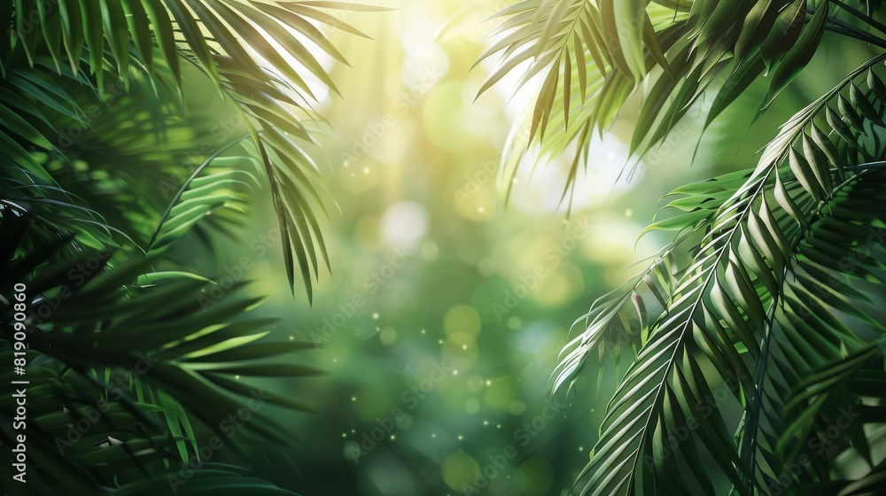 Tropical Forest With Sunlight Streaming Through Leaves