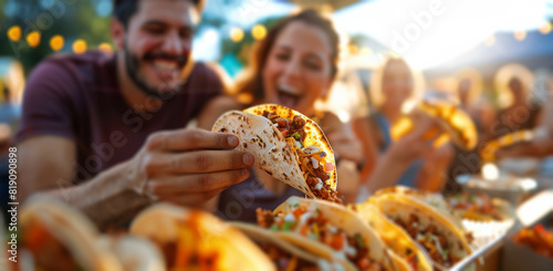 Group of People Eating Tacos at Outdoor Event