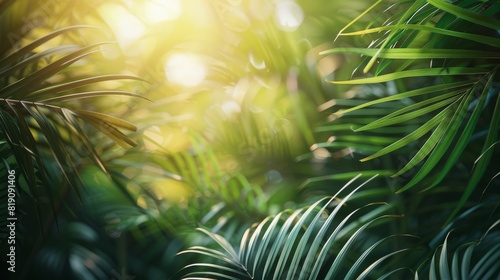 Tropical Forest With Sunlight Streaming Through Leaves