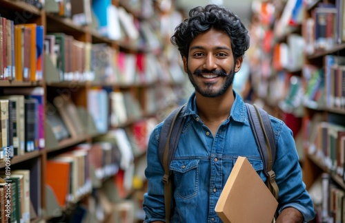 Student Reading Book in Library