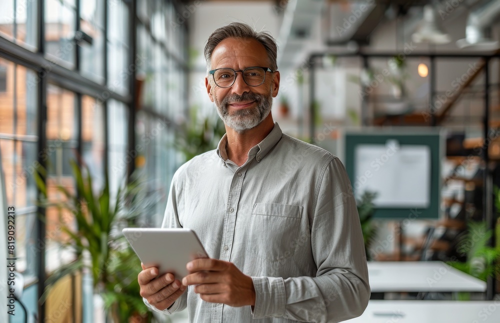 © olegganko - Smiling Black Man Holding Tablet Computer in Office