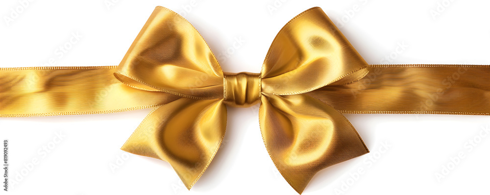 Decorative golden bow isolated on white background, shiny gold satin ribbon, wrapping element for various holidays, events, and celebrations. Decorative golden bow isolated on white background, shiny gold satin ribbon, wrapping element for various holidays, events, and celebrations.