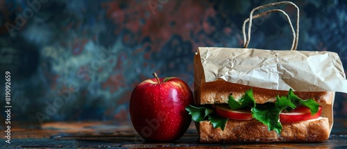 Paper Bag With Sandwich and Apple
