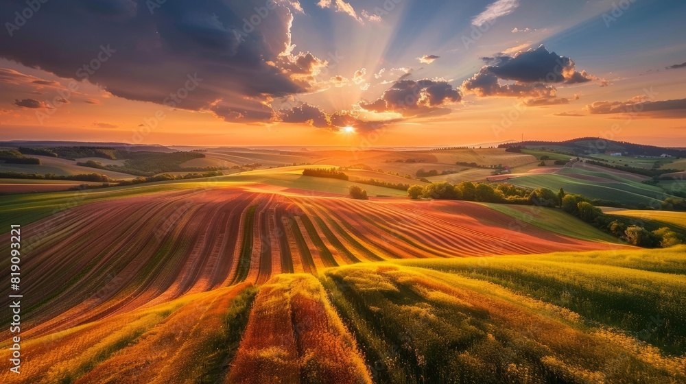 Magical sunset in South Moravia farmland