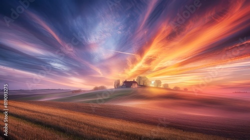 Magical sunset in South Moravia farmland photo