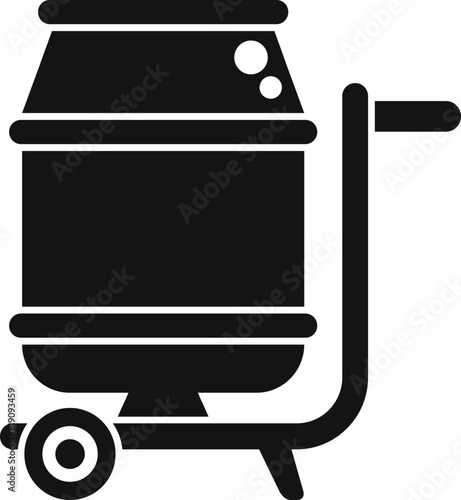 Vector illustration of a simplified, solid black cement mixer icon suitable for icons and signage