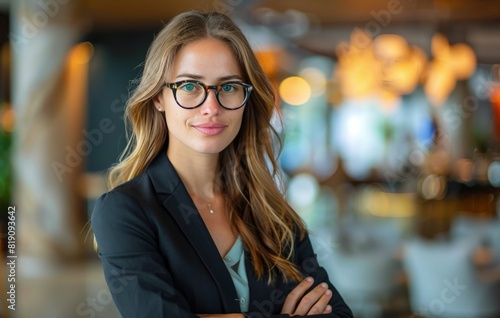 Business Woman in Glasses Posing in Restaurant