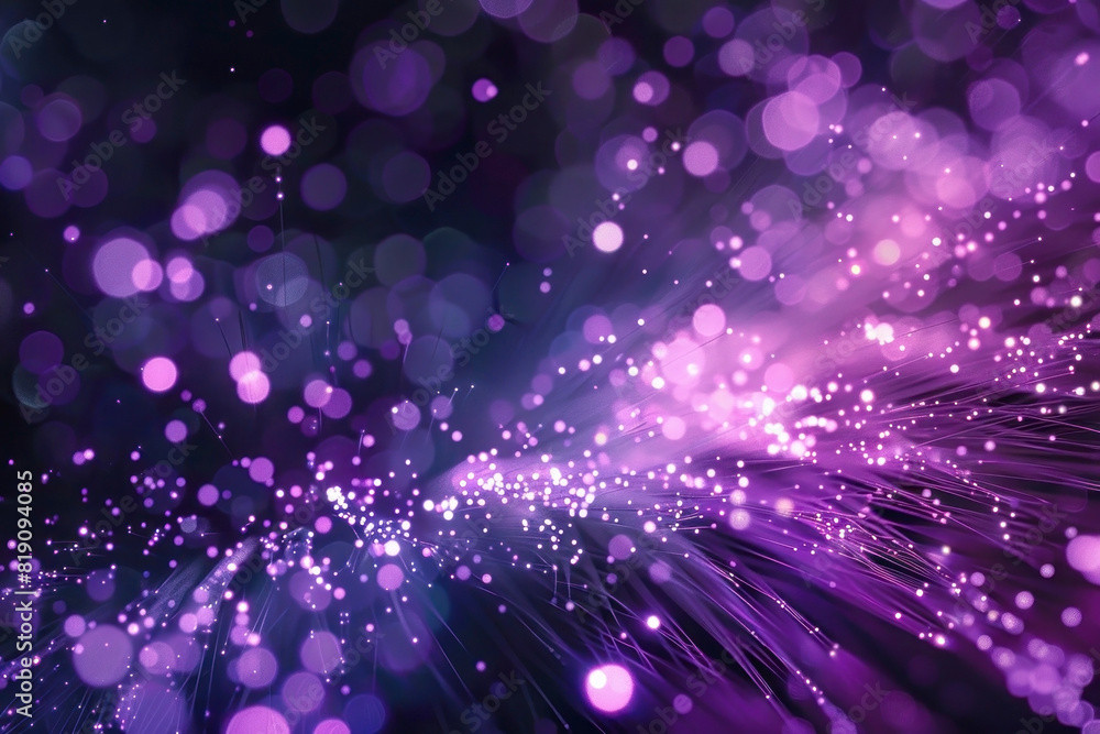 Obraz premium A dynamic abstract mesh of fiber optics, with points of light traveling along the strands. Background of deep purples and blacks, creating a sense of depth. Fine details in lighting, realistic reflect