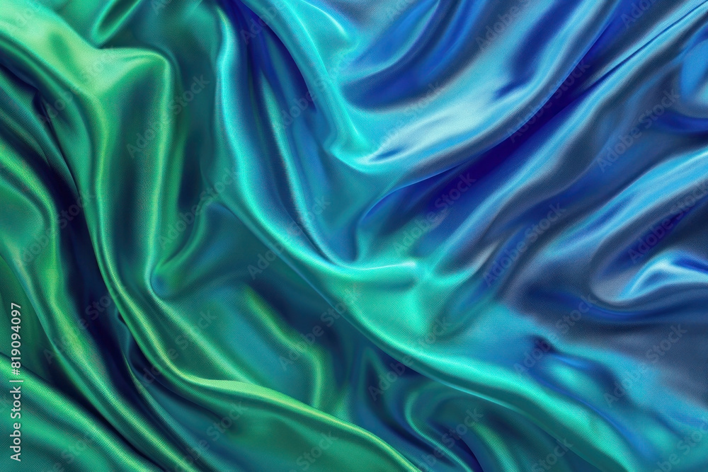 Fototapeta premium A flowing silk-like background in royal blue and emerald green, with a shimmering effect that simulates the movement of luxurious fabrics.