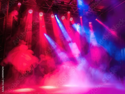 Broadway Musical Bright, colorful stage lights with dynamic fog effects, creating a dramatic and engaging scene photo