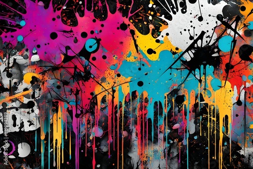 Colorful abstract grunge splash and splatter ink or paint background