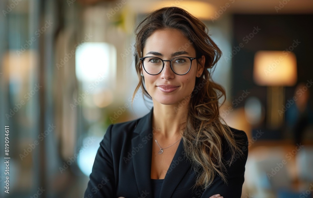 Business Woman in Glasses Posing in Restaurant Business Woman in Glasses Posing in Restaurant