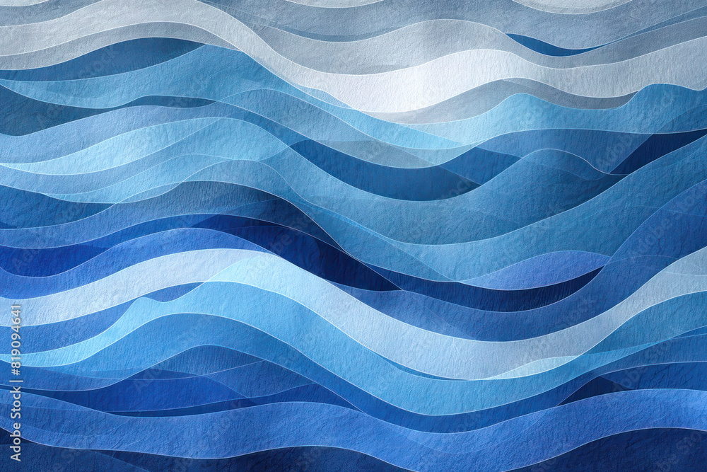 Obraz premium Layered digital waves, resembling sound frequencies, in a palette of electric blue and gray. The background is smooth with a subtle texture of digital noise, enhancing the abstract feel.