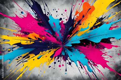 Colorful abstract grunge splash and splatter ink or paint background