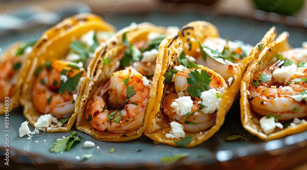 Shrimp Tacos With Lime and Tomatoes on Plate Shrimp Tacos With Lime and Tomatoes on Plate