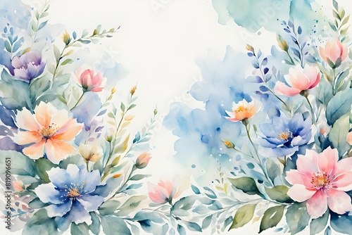 Flower and floral soft pastel watercolor background. wedding invitation floral frame element